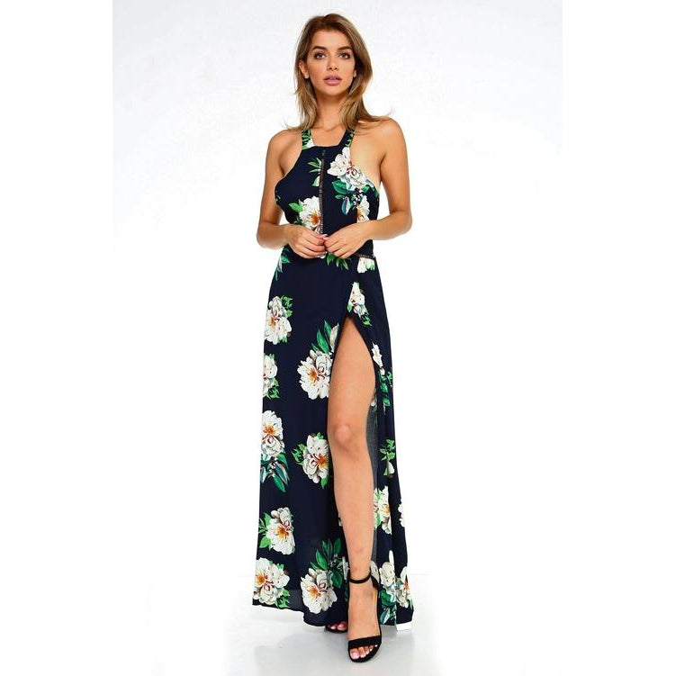 Floral Sleeveless Slit Maxi Dress